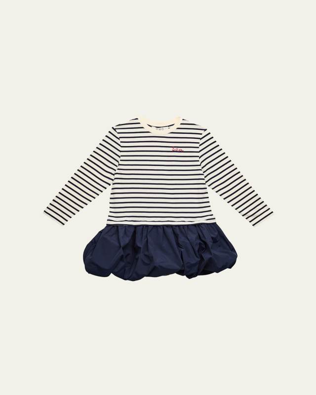 Girl's Athena Striped Long-Sleeve Bubble T-Shirt Dress